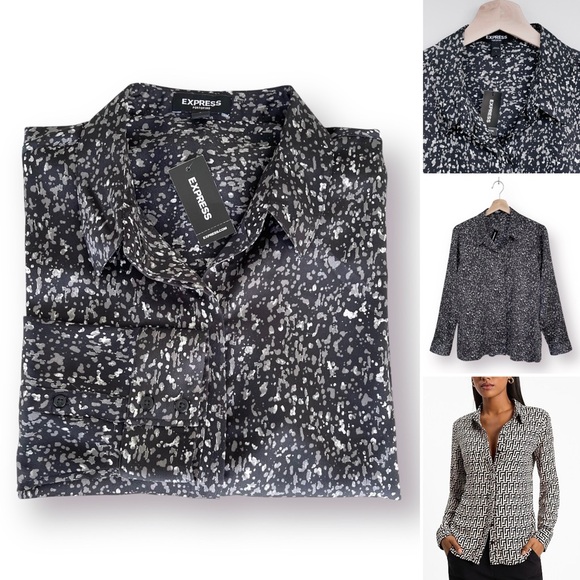 EXPRESS Portofino Satin Shirt Long Sleeves Concealed Button Front Relaxe… - Picture 1 of 14